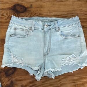 Women's Light Blue Distressed Denim Shorts